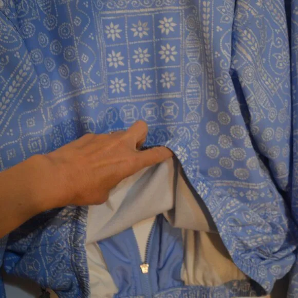 KAELIN Long Sleeves Blue White Prints Jacket Front Zip Pockets Inner Lining M - Picture 7 of 7